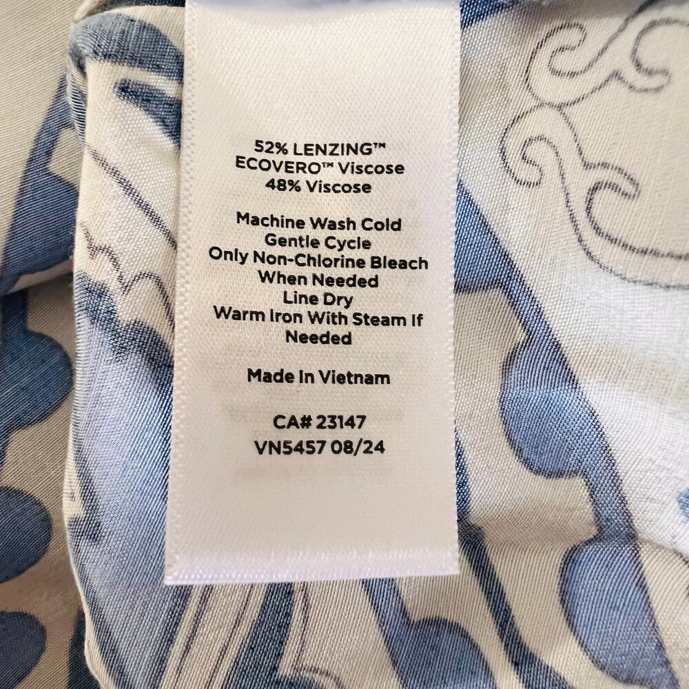 Talbots Blue White Print Popover Top V Neck Long Sleeve Size 3X NWT - Picture 9 of 10